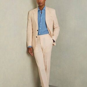 REISS Men's Kin Linen Slim Fit Trousers Pants NWT $240 Size 30x32 Stone Color